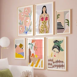 Boho Woman Flower Mountain Fruit Botanical Floral Wall Art Canvas Painting Posters And Prints Pictures For Living Room Decor