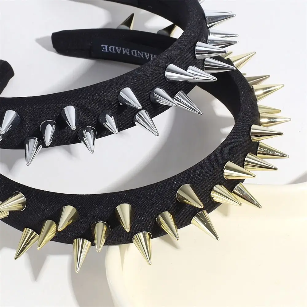 Fotografia 5: Moda punk goth headwear prata dourada bandana rebites faixas de cabelo cosplay