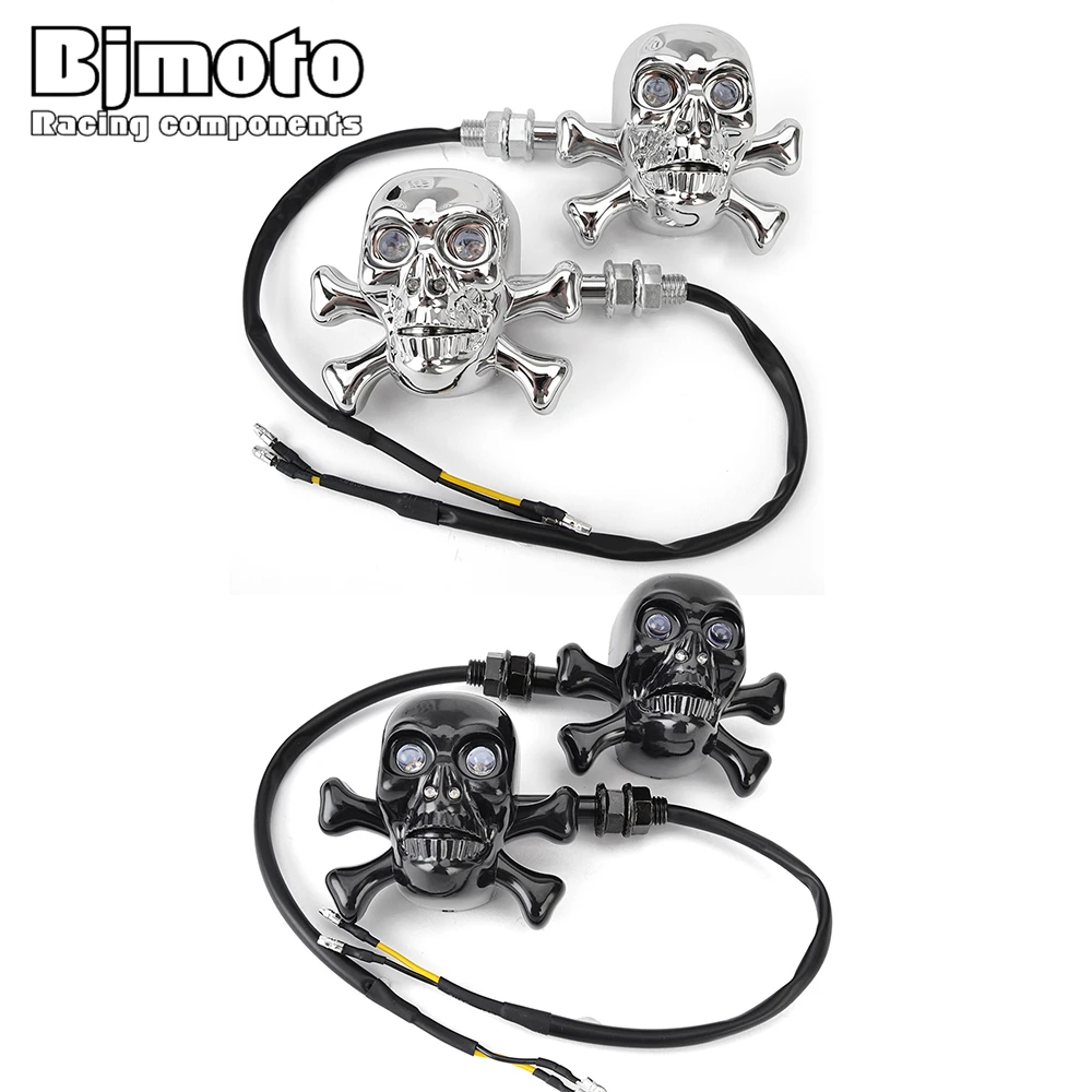 Vintage Turn Signals Motorcycle LED Lights Lamp skull Direction Indicator Blinker Indicator Tail Light For Choppers Cafe Racer