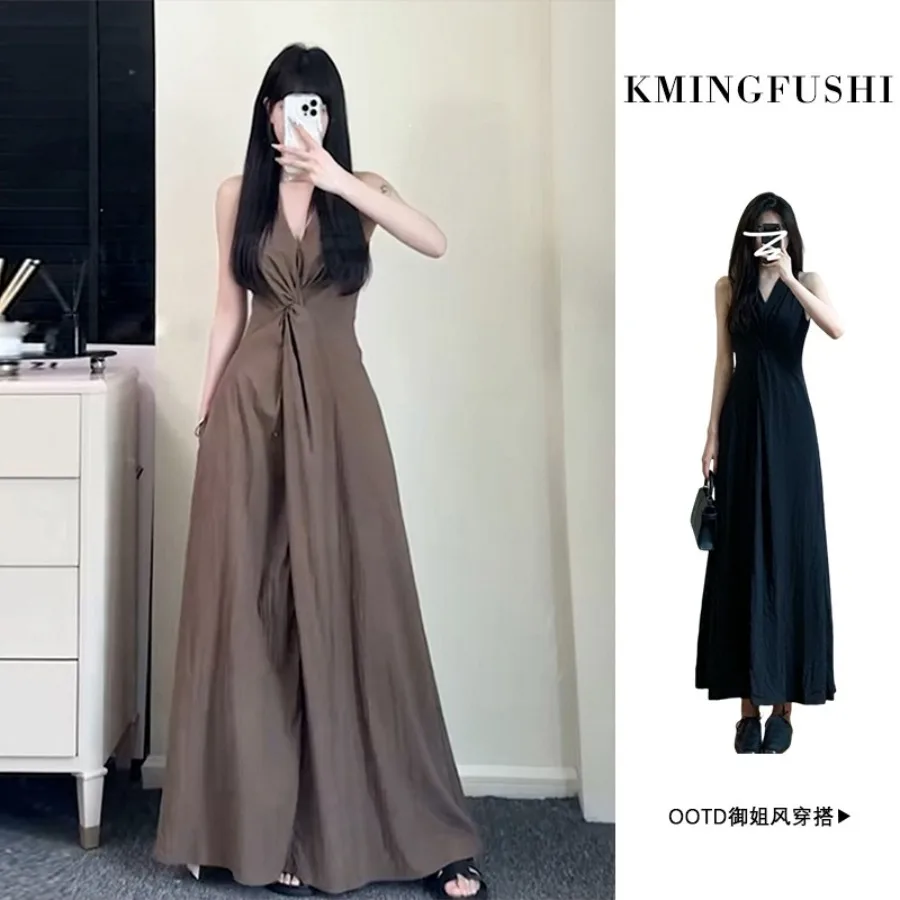 

【New style】Light luxury high-end black suspender neck dress, children's summer new temperament extra-long skirt to the ankle