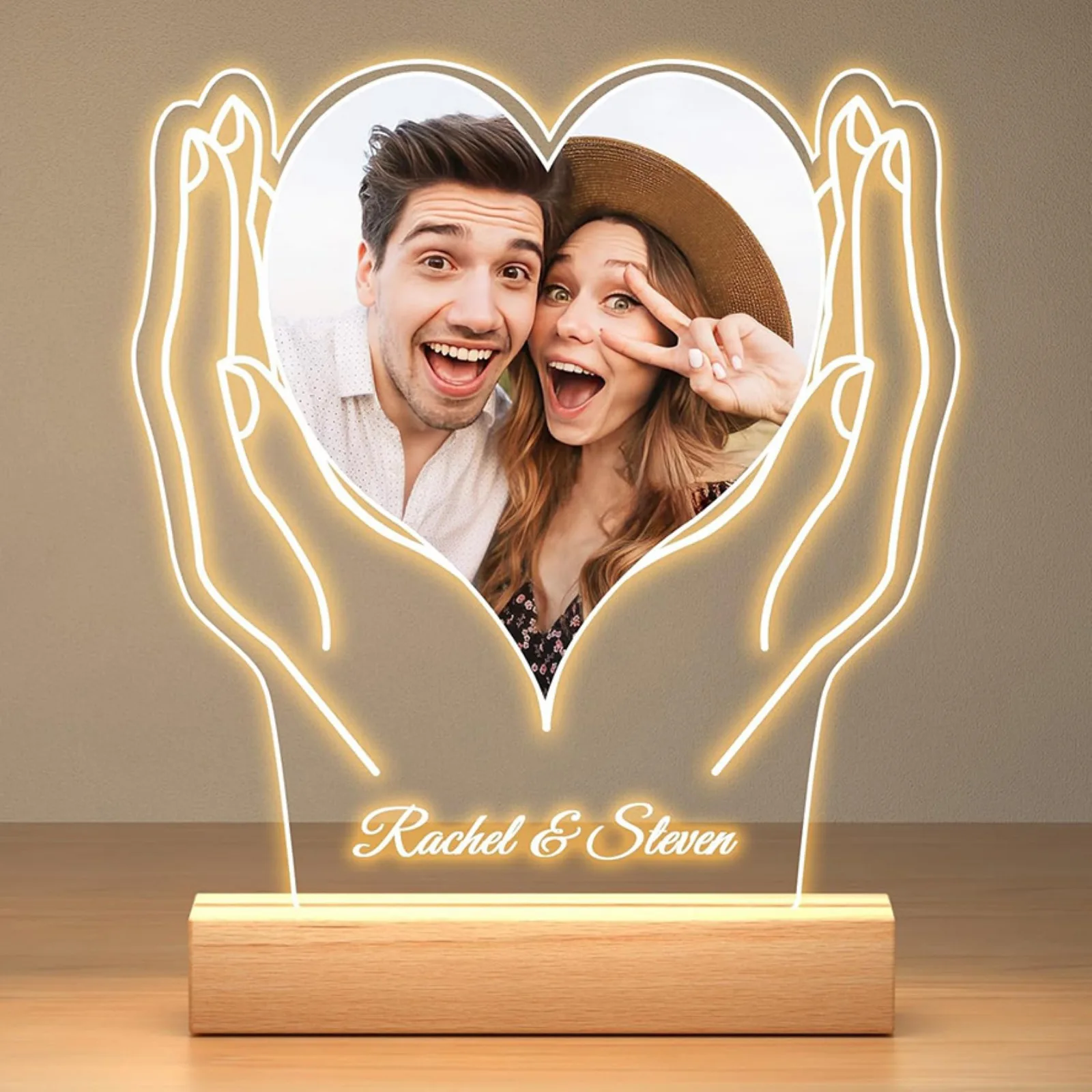 Personalized Photo Frame,Night Light Customized Picture Text Lamp Wedding Valentines Day Gift Text Engraving Gift