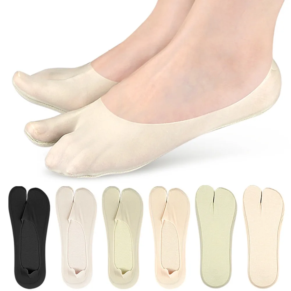 

Cotton Bottom Thin Boat Socks Women Solid Color Silicone Anti Slip Non-slip Two Toe Socks Clog Hosiery Thin