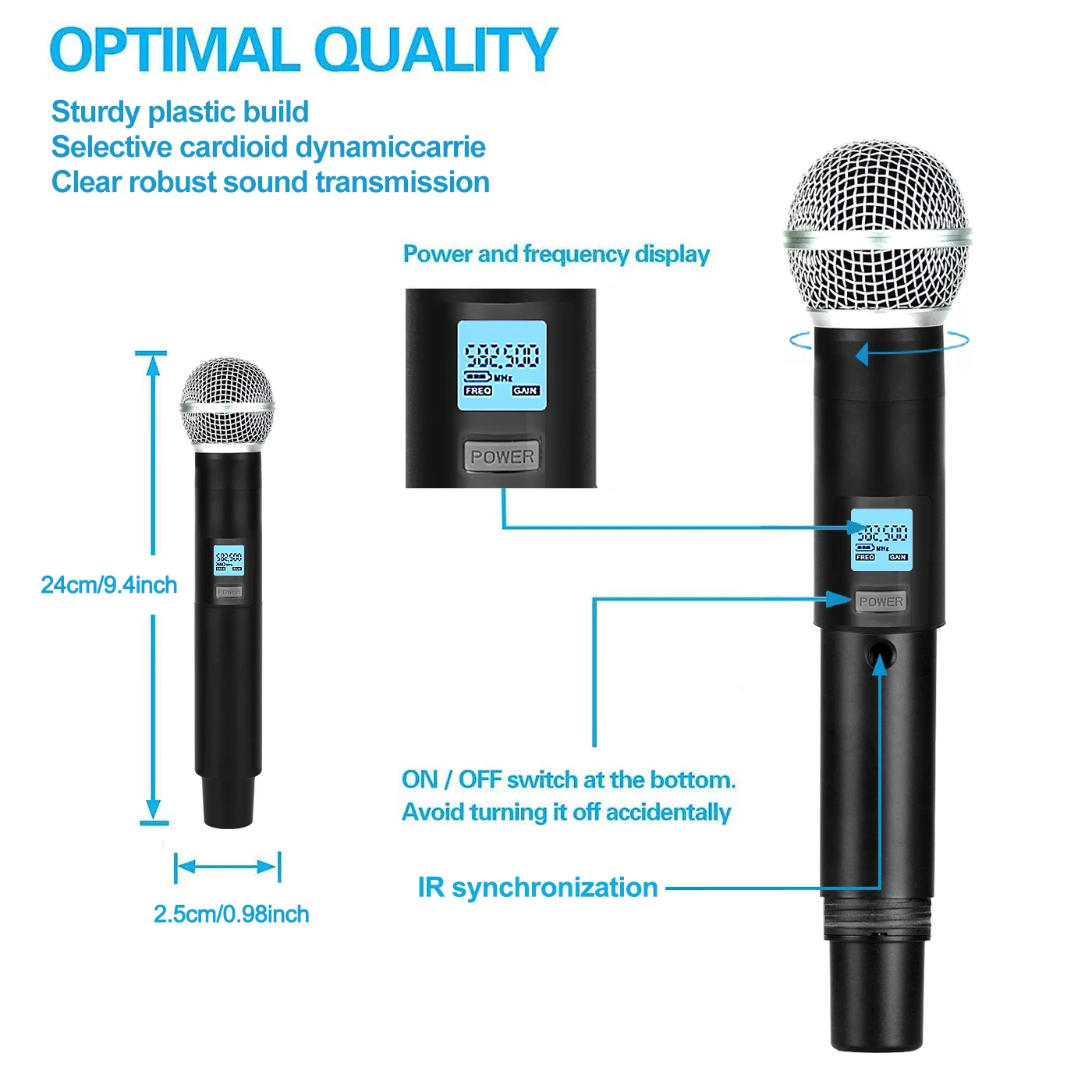 Imagem -03 - Uhf Sistema de Microfone sem Fio Microfone sem Fio 200ch Frequência Ajustável Karaoke Canto 200ft Faixa Profissional