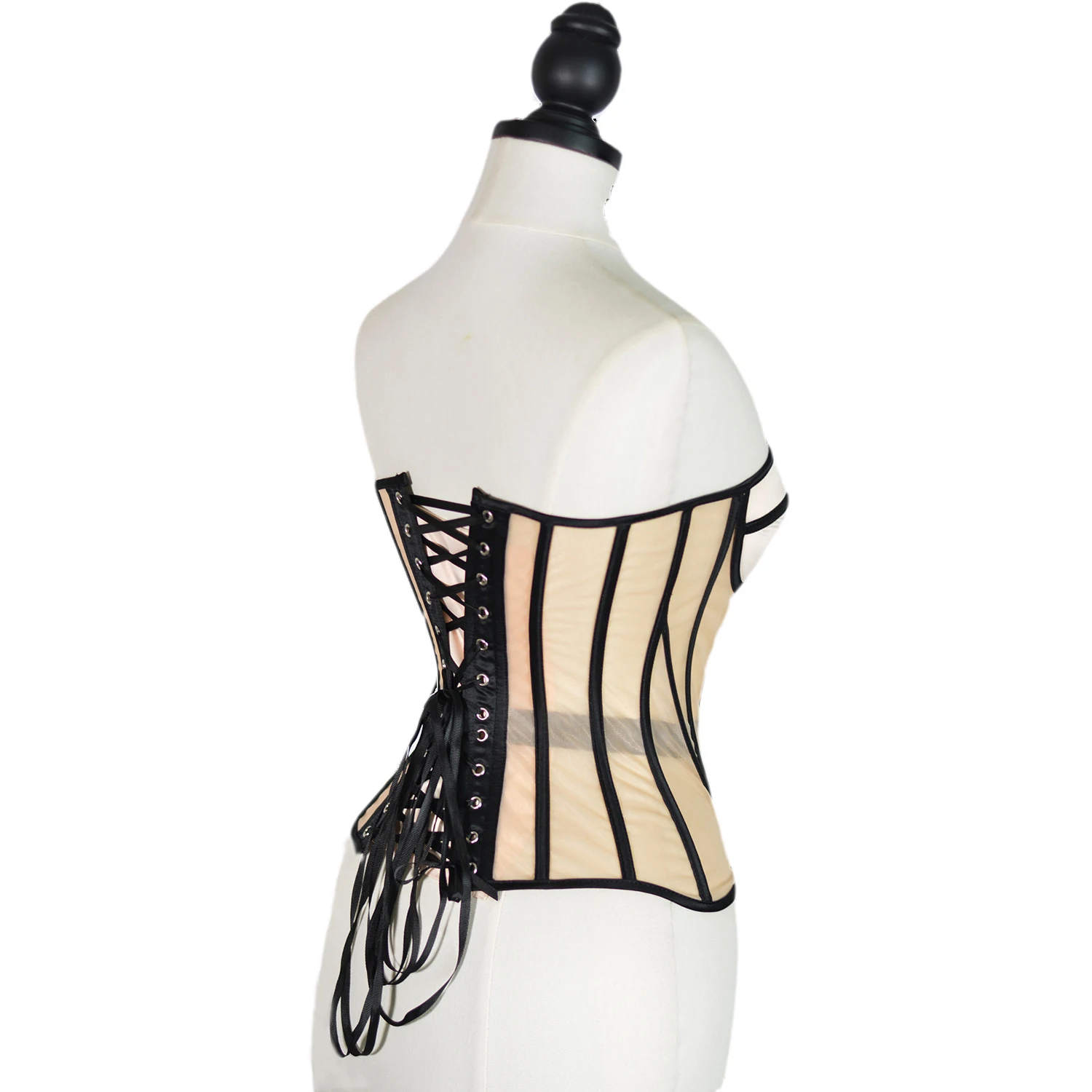 Women Corset Busiter With Cup Lace Up Steel Boned Transparent Mesh Bodice Wedding Party