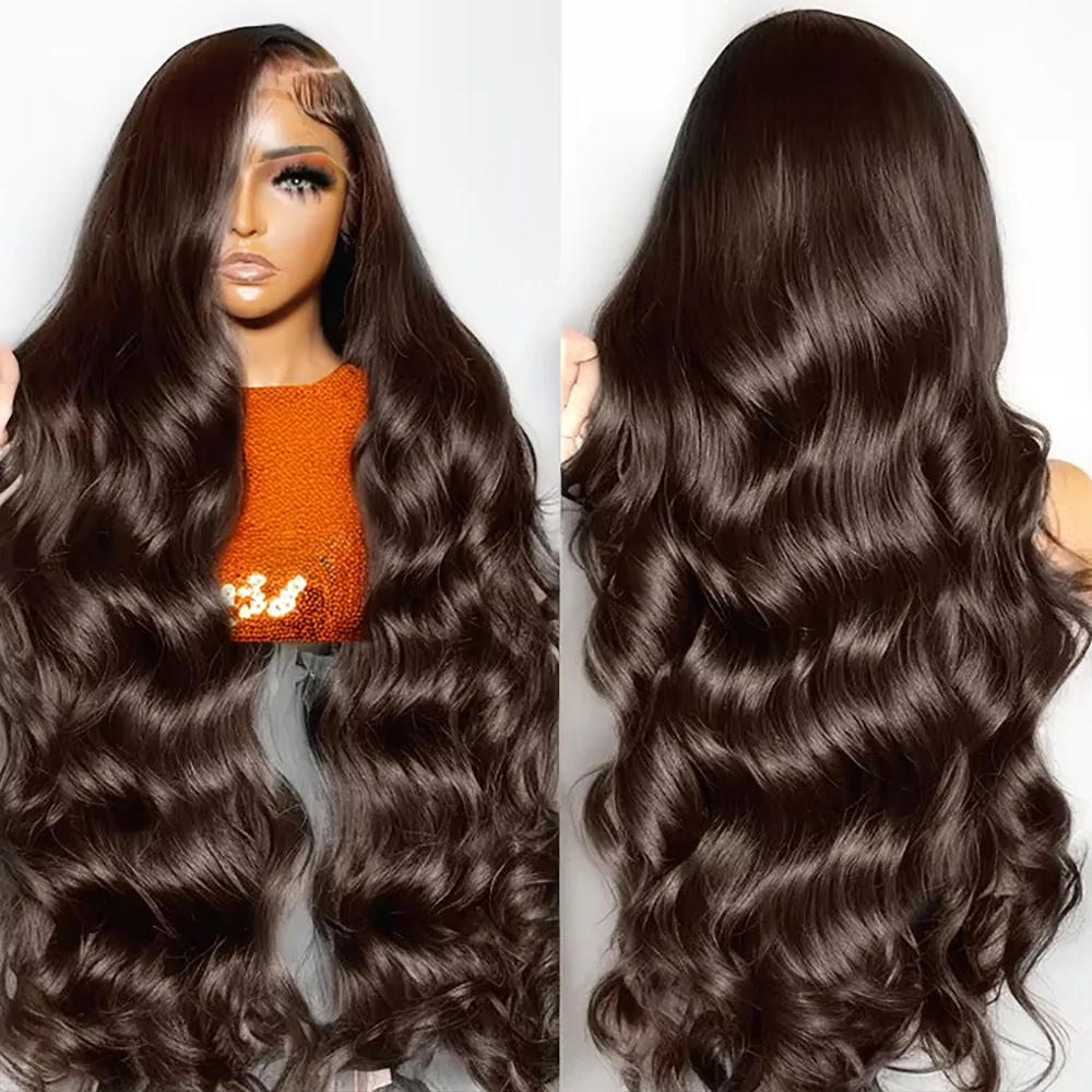 

#4 Chocolate Brown Body Wave Lace Front Wig Human Hair 36 40inch Dark Colored Brazlian 13x6 HD Lace Frontal Wigs Preplucked 250%