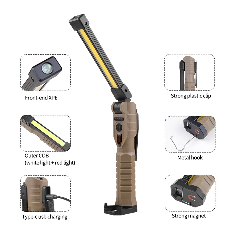 LED COB Folding Work Light USB Rechargeable Magnetic Double-sided Emergency Light Waterproof Repair Flashlight Camping Lamp