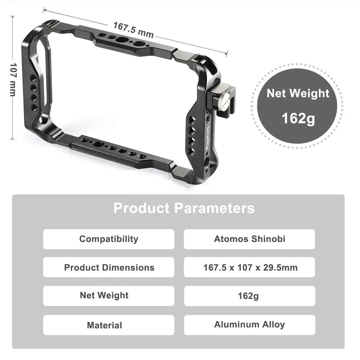 Smallrig Atomx 5 Inches Camera Kooi Voor Shinobi Nauwsluitend Kooi Met Kabel Klem Met Nato Rails Arri Lokaliseren gaten 2305