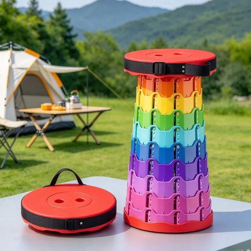 Telescopic Folding Stool Portable Folding Camping Chair Adjustable Height Plastic Folding Beach Chair Portable for Home Leisure