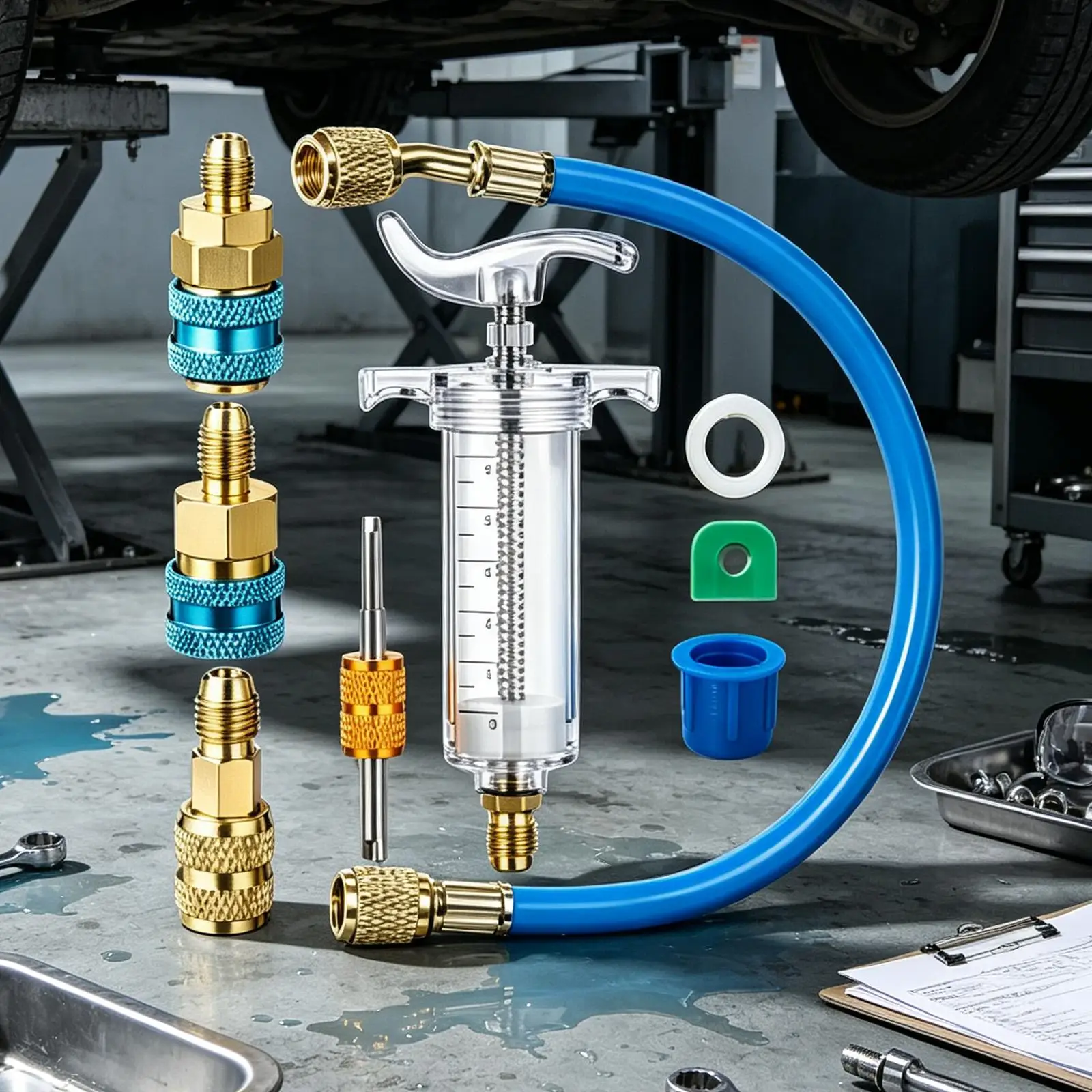 AC Dye Injector Kit Car Refrigerant Fluid Leak Detection Tool Vehicle AC Oil Filler Injector For Truck Automotive Sedan RV Home