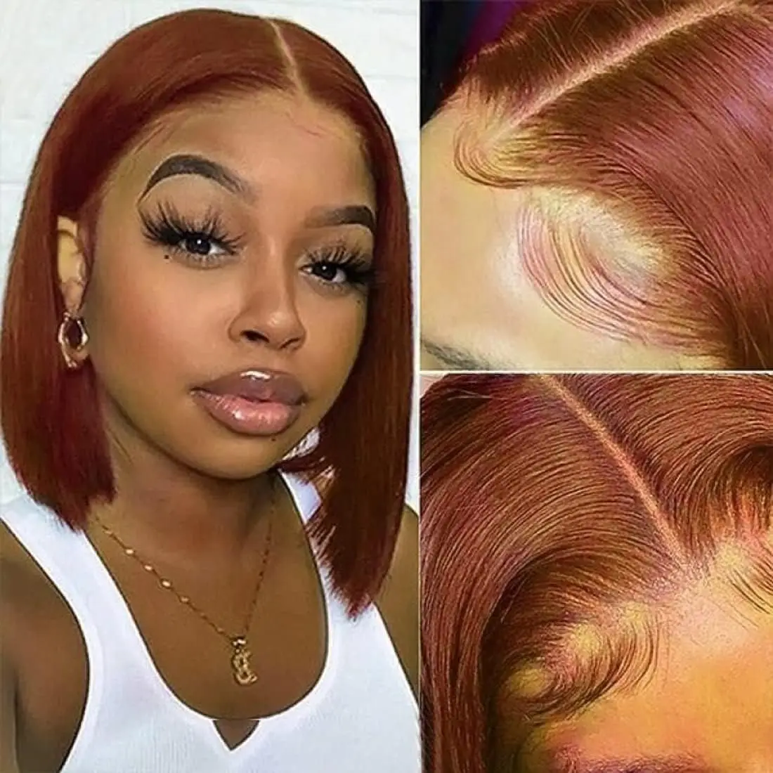 Reddish Brown Short Bob Wig Human Hair Put on and Go Glueless Wigs Pre Plucked Bleached Knots 13x4 Straight Lace Frontal Wig