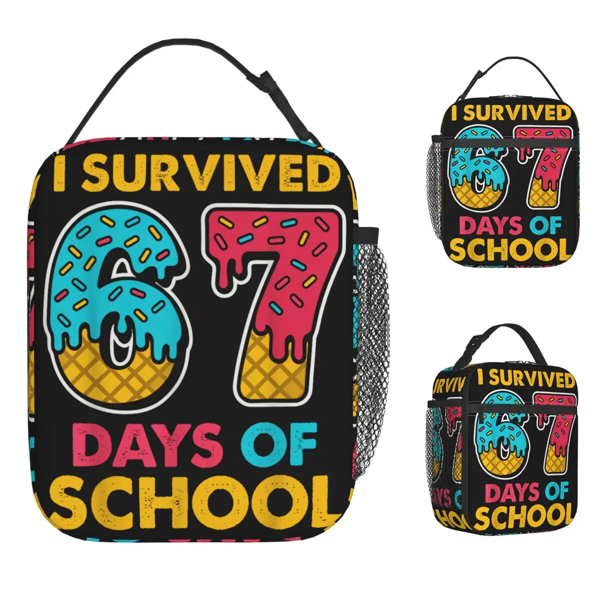 

Я пережил 67 дней школьного мороженого Drip Six Seven Meme Сумка для обеда Забавный ланч-бокс Школьная сумка-холодильник Оксфорд Сумки для еды