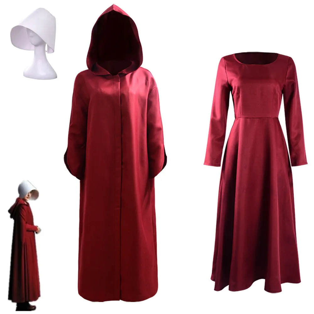 

American Movies Handmaid Tale Cosplay Costume Red Hooded Robe Cloak Dress Nun Witch Uniform Aldult Woman Halloween Carnival Suit