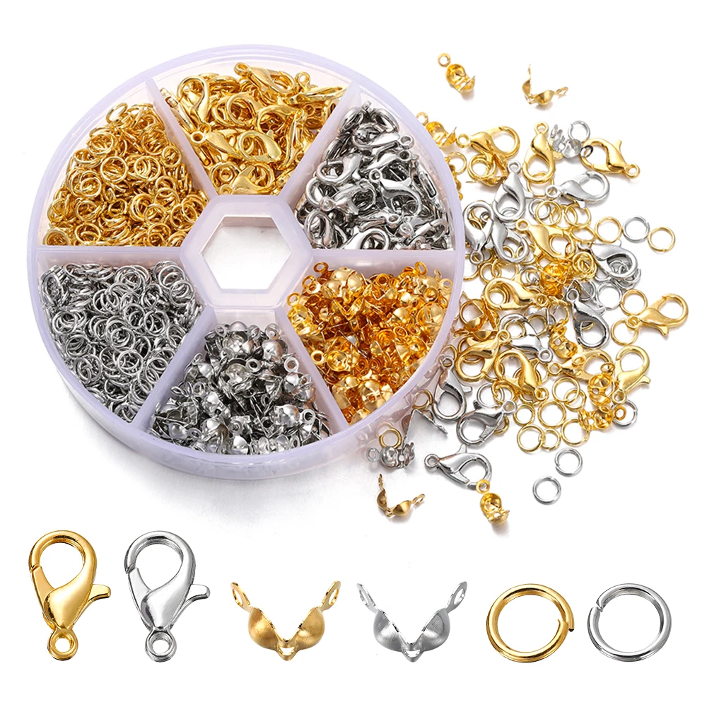 1 Box Schmuckherstellung Kits Karabinerverschluss Offene Biegeringe End Crimps Perlen Box Sets Handgefertigte Armband Halskette Erkenntnisse Zubehör