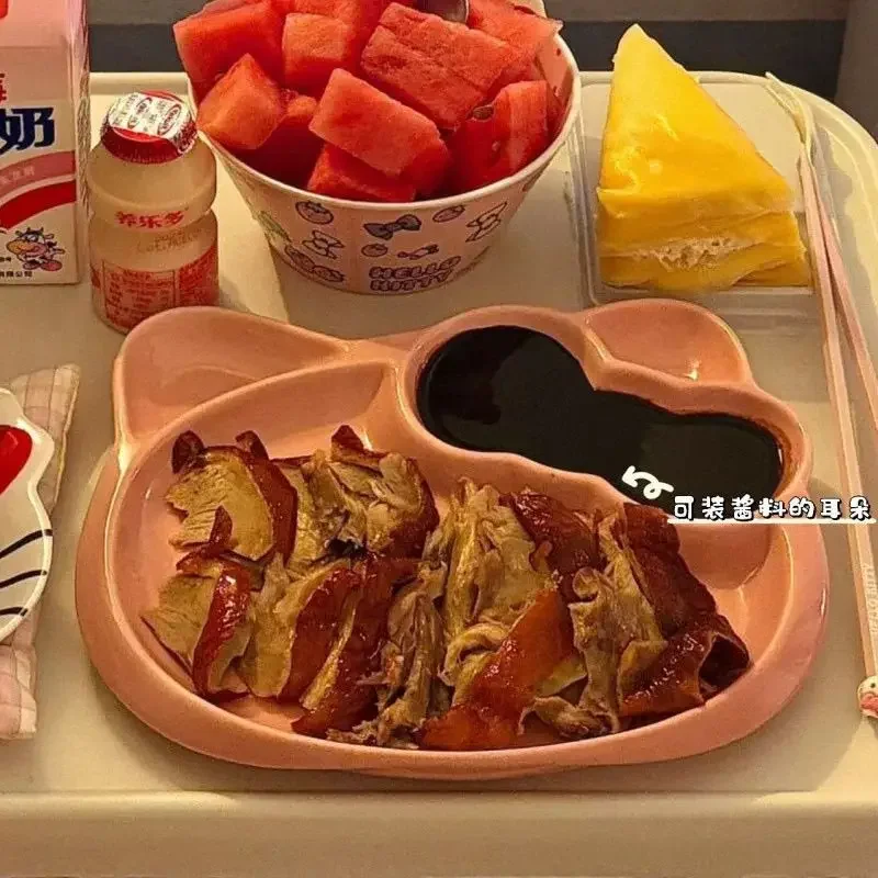 Hello Kitty Plate Cute Originality Cartoon Good-looking Household Small Plate Fashion Personality Simple Ceramics Dipping Plate