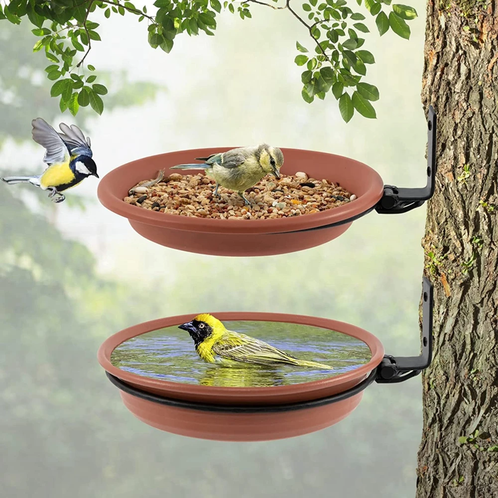 Wall Hanging Bird Feeder Bowl Tree Mounted Bird Bath Spa Tray Installed with Iron Ring for Outdoor Wall Tree Deck or Stakes