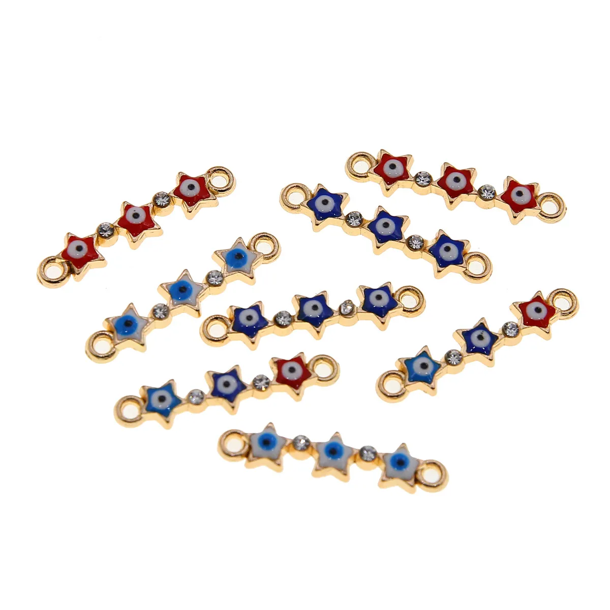 50pcs Enamel Evil Eye Star Animal Pattern Metal Double Hole Connector Suitable for DIY Lucky Jewelry Bracelet Anklet Necklace