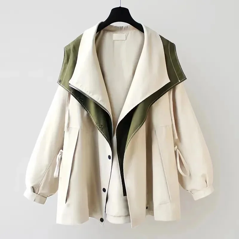 Korean Version Of The Waist Mid Length Trench Jacket 2023 New High-end Women's Spring Autumn Clothes Loose Leisure Tooling Coat