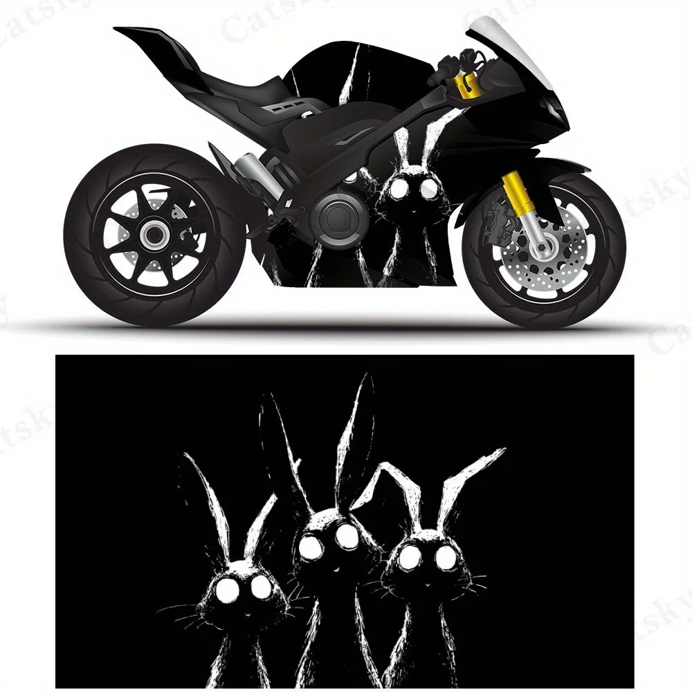 

Black-White Rabbit Silhouette Motorcycle Film Stickers, Durable PVC Adhesive Decals for Motorcycle Customization, Weather-Resist