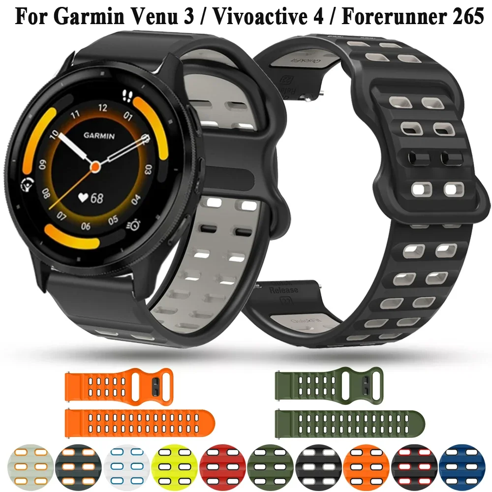 Cinturino sportivo morbido da 22 mm per Garmin Forerunner 265 255 cinturino in silicone traspirante per cintura Garmin Vivoactive 4 / Venu 2 Venu 3