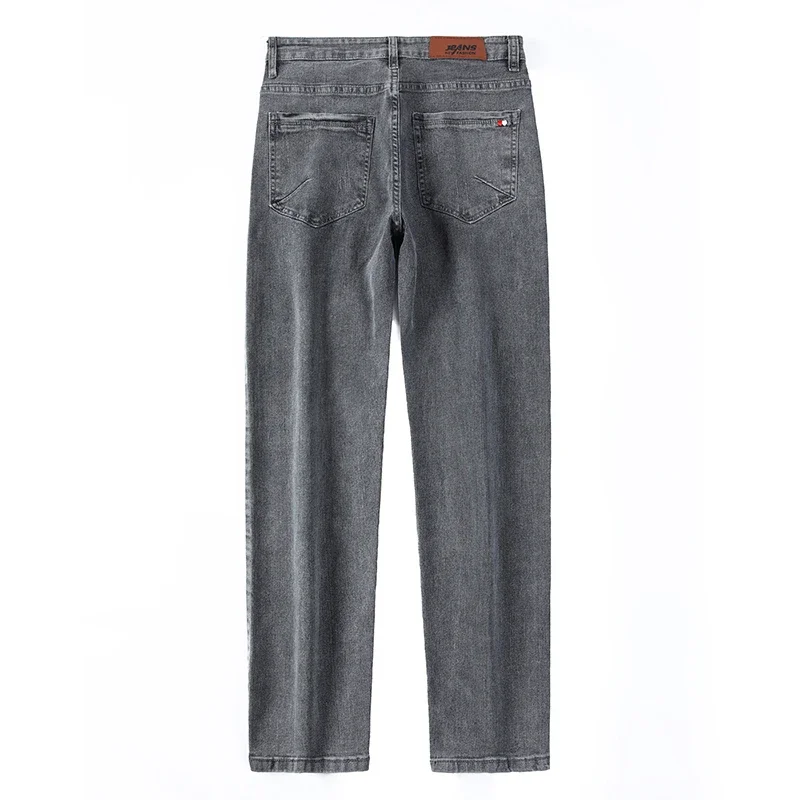 Men\'s Stretch Slim Fit Jeans Gray Korean Fashion Skinny Small Straight Denim Pants Spring Autumn Casual Trousers Male Clothes