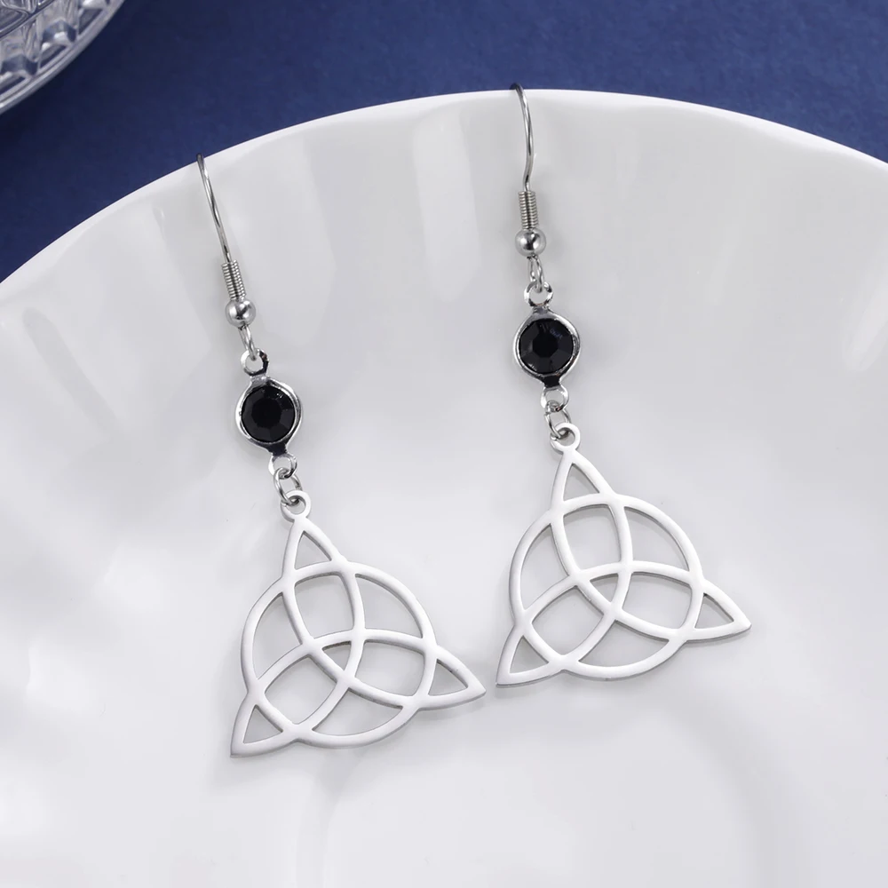 Dawapara Celtics Knot Triquetra Trinity Knot Earrings Good Luck Irish Amulet Black Birthstone Bohemian Stainless Steel Jewelry