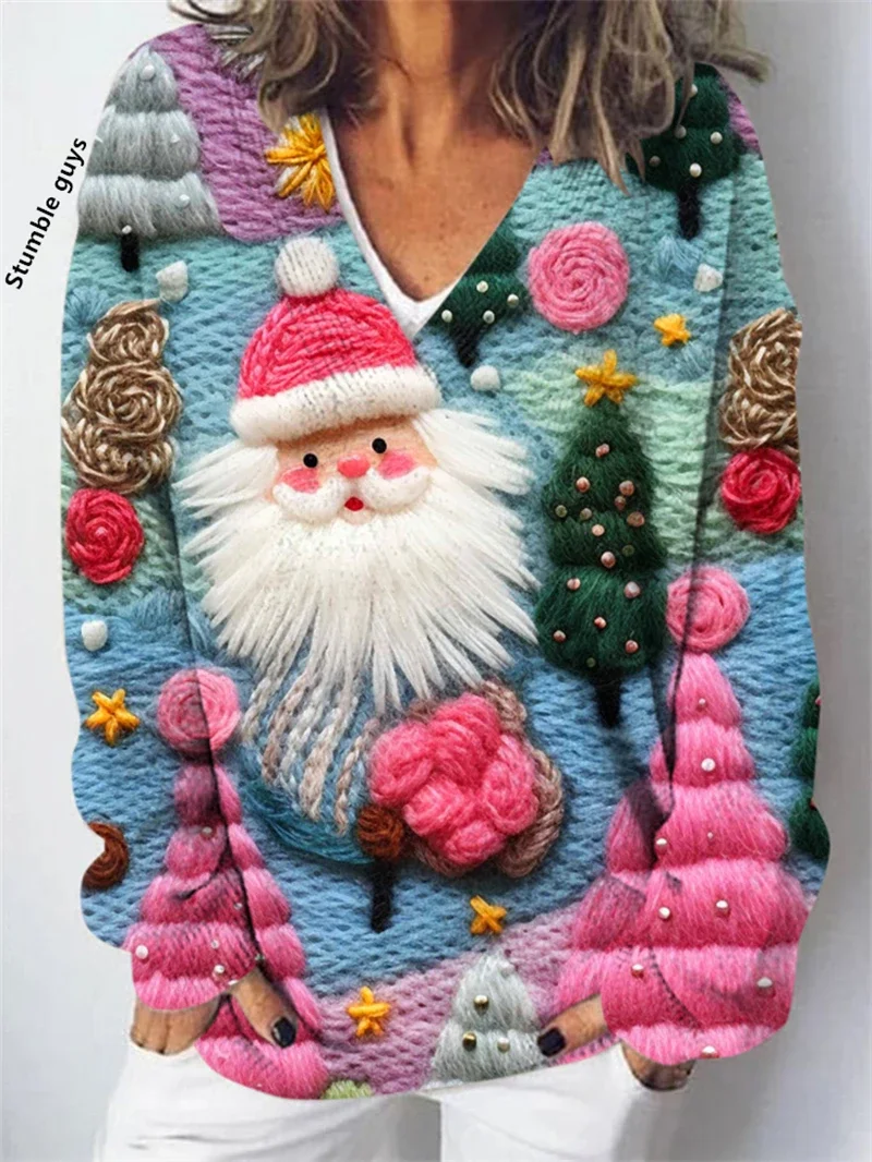 Maglione autunno inverno donna autunno inverno Y2K moda casual europeo americano morbido cane di Natale cervo pupazzo di neve stampa top in maglia ​