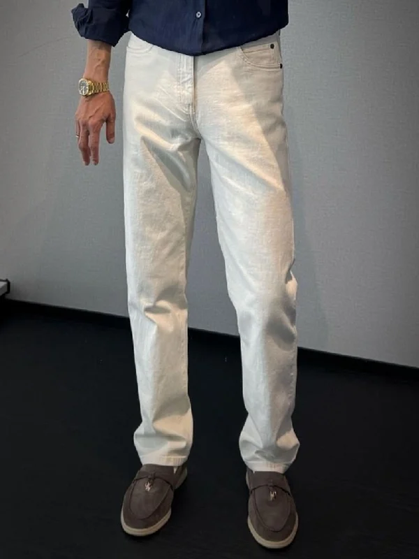 

Spring 2026 Men's Loose Straight Leg Wide Leg Jeans Luxury Simple White Denim Pants Faionable Urban Sle Casual Fit Jeans