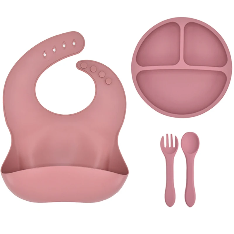 

Solid Color Baby Silicone Bowl Divided Plate Feeding Bowl Straw Cup Fork Spoon for Toddlers Training Tableware Set BPA Free