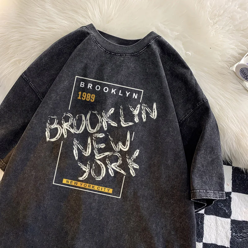 New York City Brooklyn T-shirt Men Hip Hop Street Hip Hop Shirt Cotton Retro Washed Tee Unisex Fitness Sports T-shirts Men Tiki