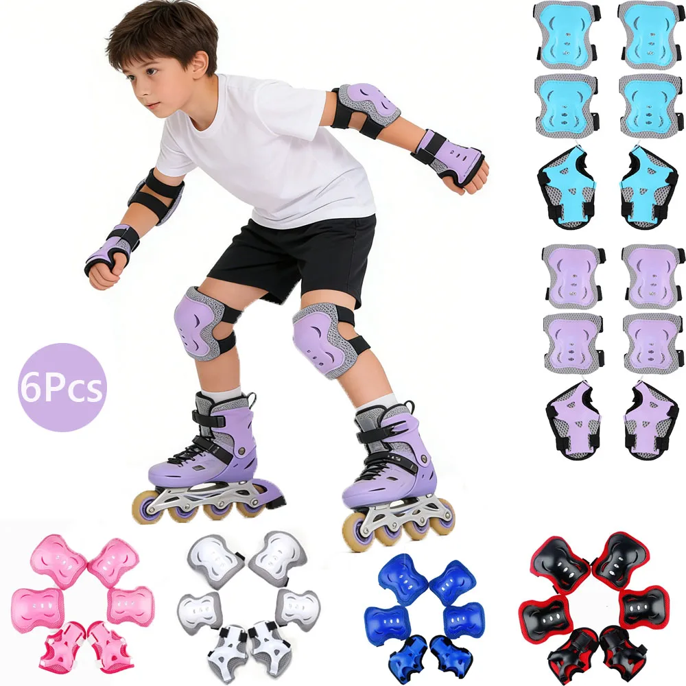 Kids Knee Pads Elbow Pads Age 3-7 Toddler Boys Girls, 6 In 1 Protective Gear Safety Set with Wrist Guard for Skating Cycling Ne
