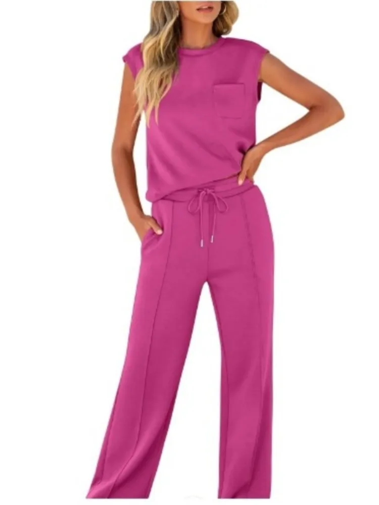 

Casual High-waisted Sleeveless Women's Suit 2026 Spring New Fashion Solid Color Upper And Lower Lace-up Pants Two-piece Set