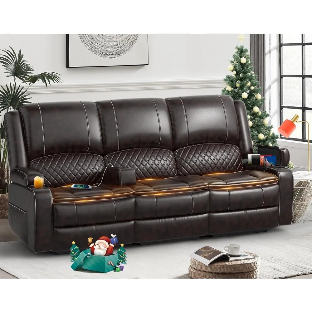 

Recliner Sofa, 3 Seater Manual Reclining Sofa with 2-Tier Cushion, Reclining Couches for Living Room with Removable Console