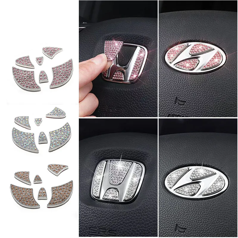 

Bling Steering Wheel Emblem Sticker Crystal Decal Accessories Decoration for Toyota, for Honda, for Hyundai