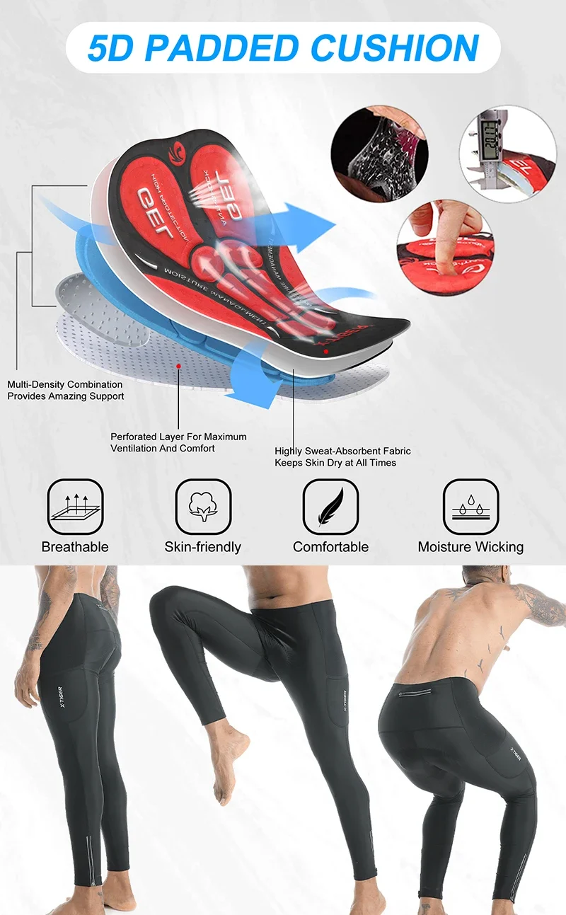 X-TIGER Herren Thermo-Radhose Winter Mountainbike-Hose Fahrrad-Tights mit Beinreißverschlüssen 5D Gel-Polster Thermo-Radhose – Detail 10