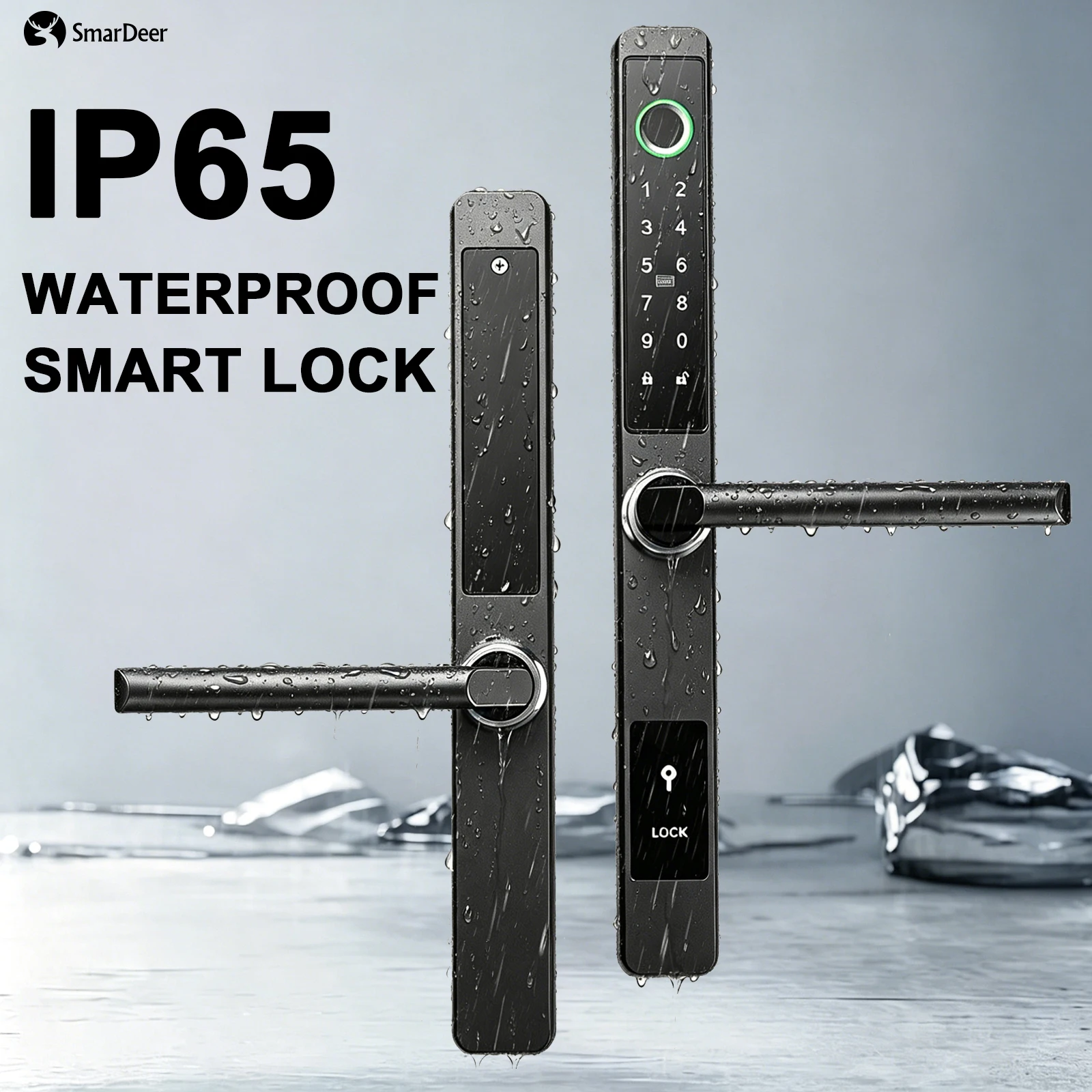 SmarDeer Tuya WiFi Smart Lock IP65 Waterproof Fingerprint Lock for Thermal Break Aluminum Sliding Door