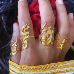 Custom Arabic Name Rings For Women Personalized Gold Color Stainless Steel Adjustable Men Ring Islamic Jewelry Gift Bague Femme