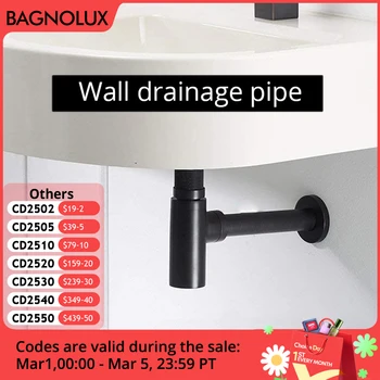 حوض غسيل زجاجة السباكة P-فخ بالوعة الحمام سيفون استنزاف المجاري الأنابيب عدة فاخرة مات الأسود عالية الجودة النحاس الجسم