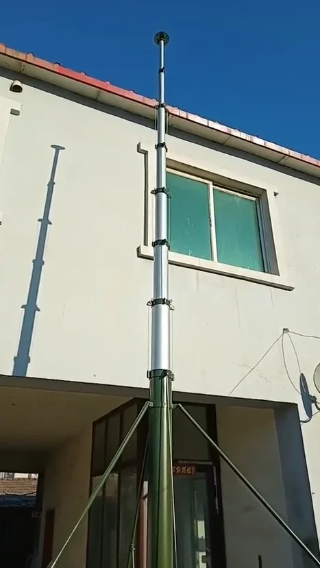 Mât d'Antenne Télescopique Étendu de 6 à 15m, Manivelle, Mât de Drapeau Géant avec Base