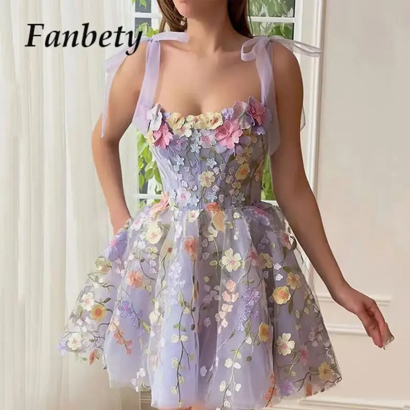 Sweet Chic Bow Suspenders A-Line Dress Elegant Spring Embroidery High Waist Mini Dress New Fashion Women Backless Summer Dress