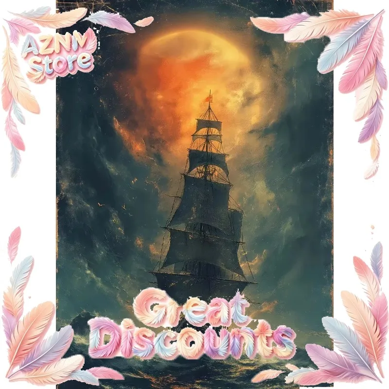 2026 Pirate Ship Sailboat Sailing Ocean Moon Canvas Painting Poster Wall Picture Print for Living Room Home Decor