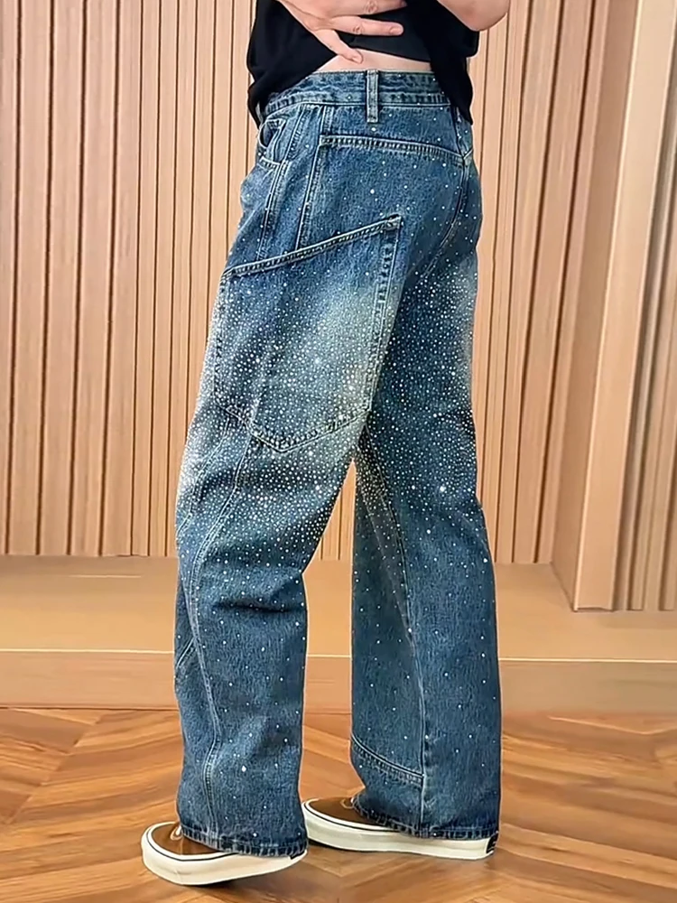 Heavy Duty Fashionable Men's Jeans Star Pattern Wide Leg Pants Autumn Season Loose Fit Knife  Splicing 3D Trim Jeans