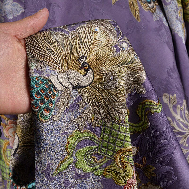 

1M Peacock Open Screen Chinese Gauze Flower Fabric Violet Jacquard Exquisite Printed Fabric Diy Cheongsam Hanfu Dress
