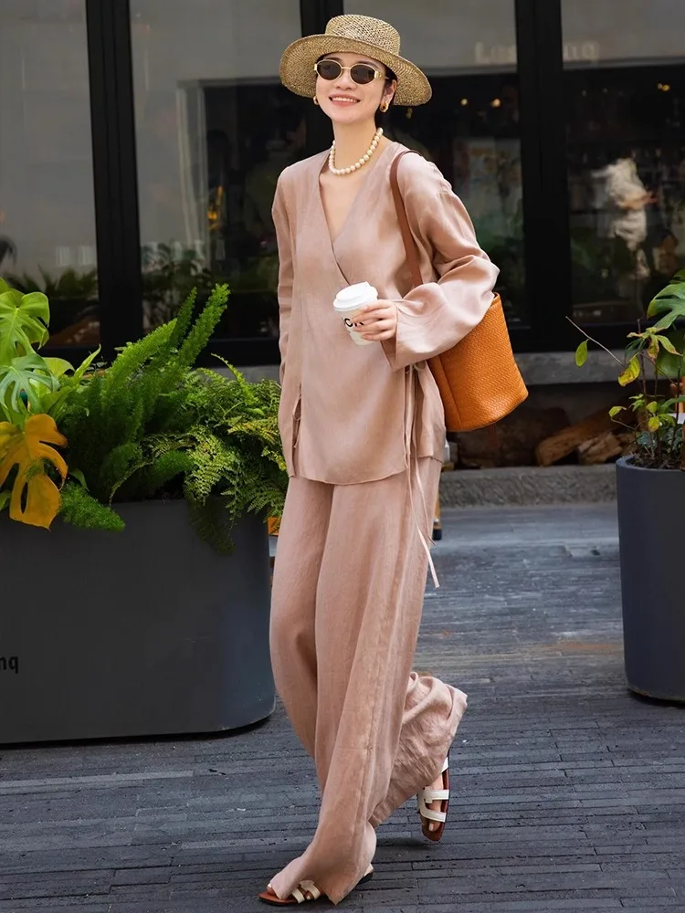 Ele Ladylike Khaki Long Sve irt Hose mit weitem Bein Zweiteiliges Set Frühherbst Chinesisches Sle High End Faion Damen Ens...