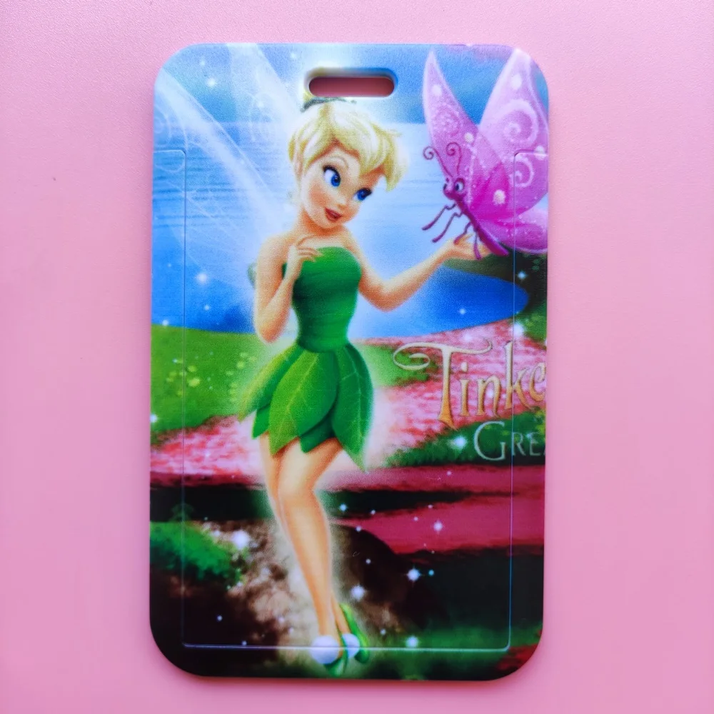 Disney Tinker Bell porta carte d\'identità cordino Anime Peter Pan porta Badge ragazzo fedil Card Case Clip retrattile ragazza tracolla