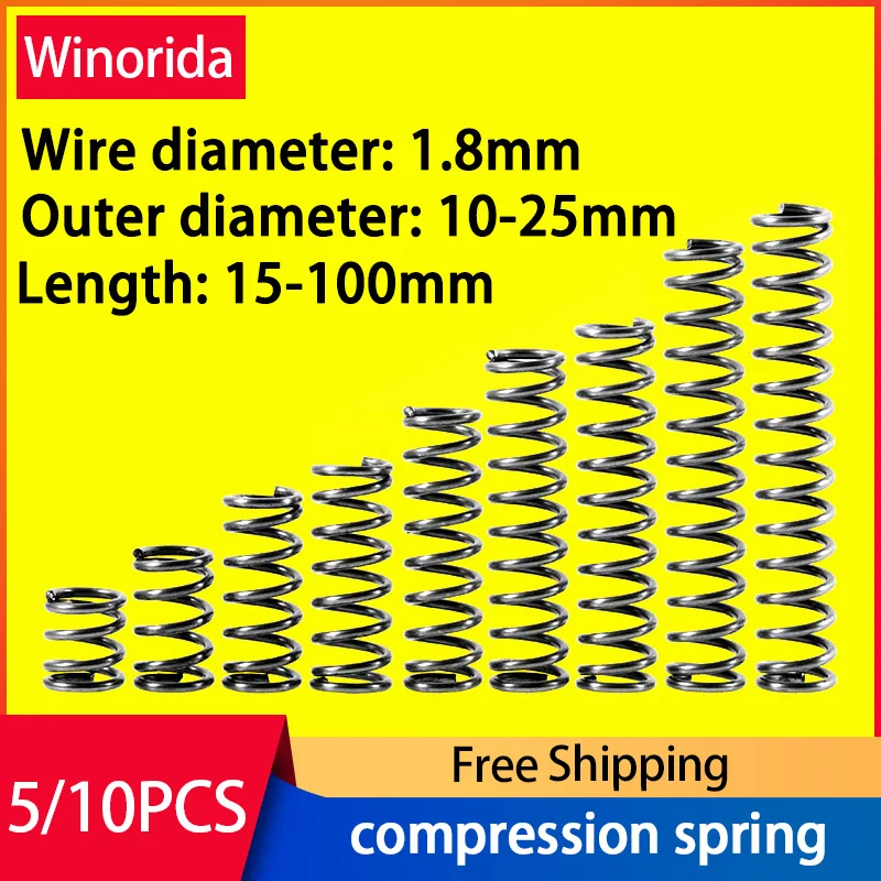 65Mn Compressed Spring Wire Diameter 1.8mm, Outer Diameter 10-25mm Return Spring Pressure Spring Release Spring