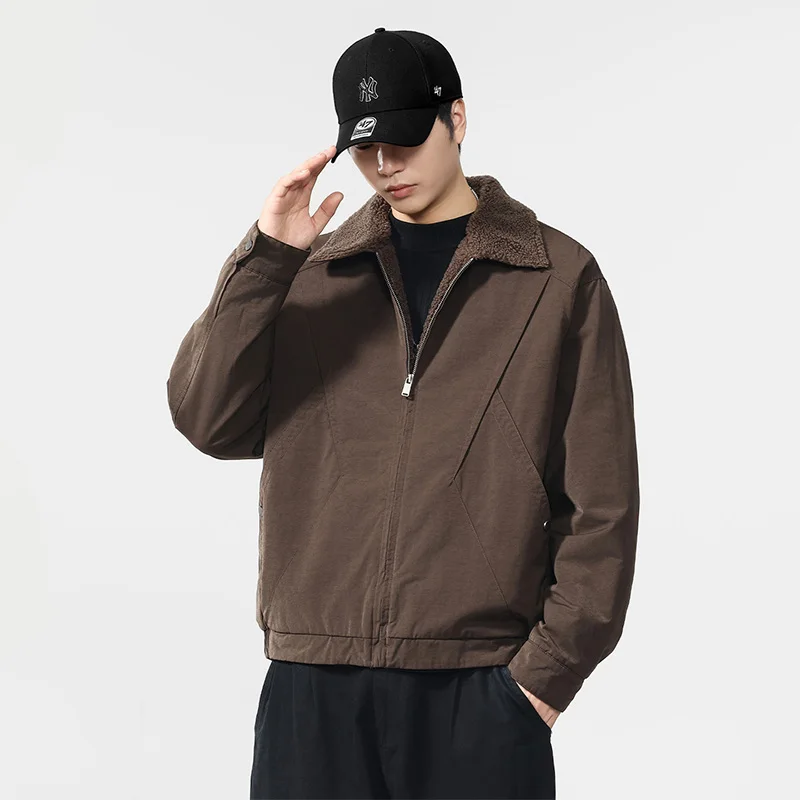 

Winter Fleece Lamb Inner Quilted Jacket Men Streetwear Fashion Loose Causal Thicken Padded-cotton Bomber Jacket Plus Size Coat