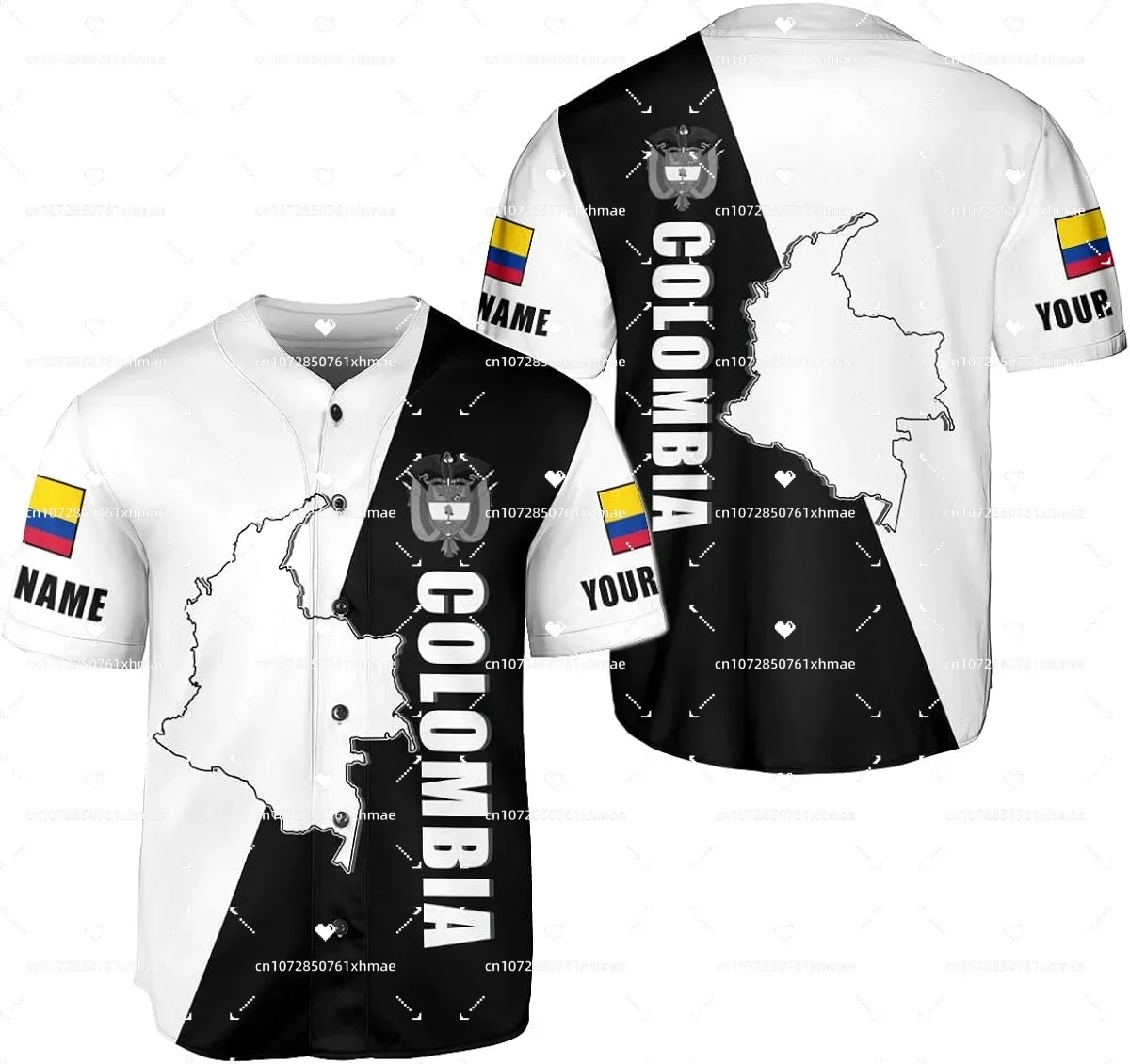 Colombia Flag Badge Baseball Jersey Men\'s Women\'s Casual Short Sleeve Jersey Men\'s Streetwear Short Sleeve Sports T-shirt