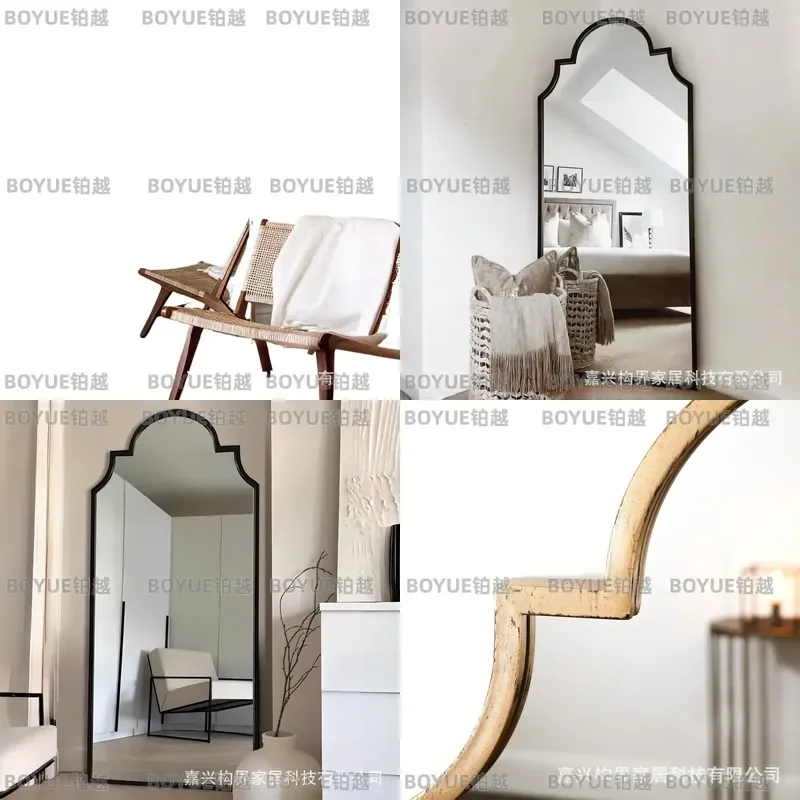 French Irregular Full Body Mirror Floor Standing Wall Mounted Tempered Glass Large Home Decor Simple Modern Dressing Looking
