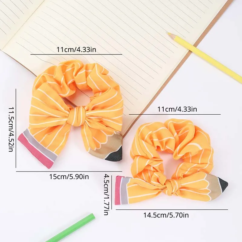 Oaoleer 2Pcs Back To School Hair Band Fashion Pencil Head Hair Ties Solid Color Elastic Scrunchies for Girls Ponytail Hairstyle