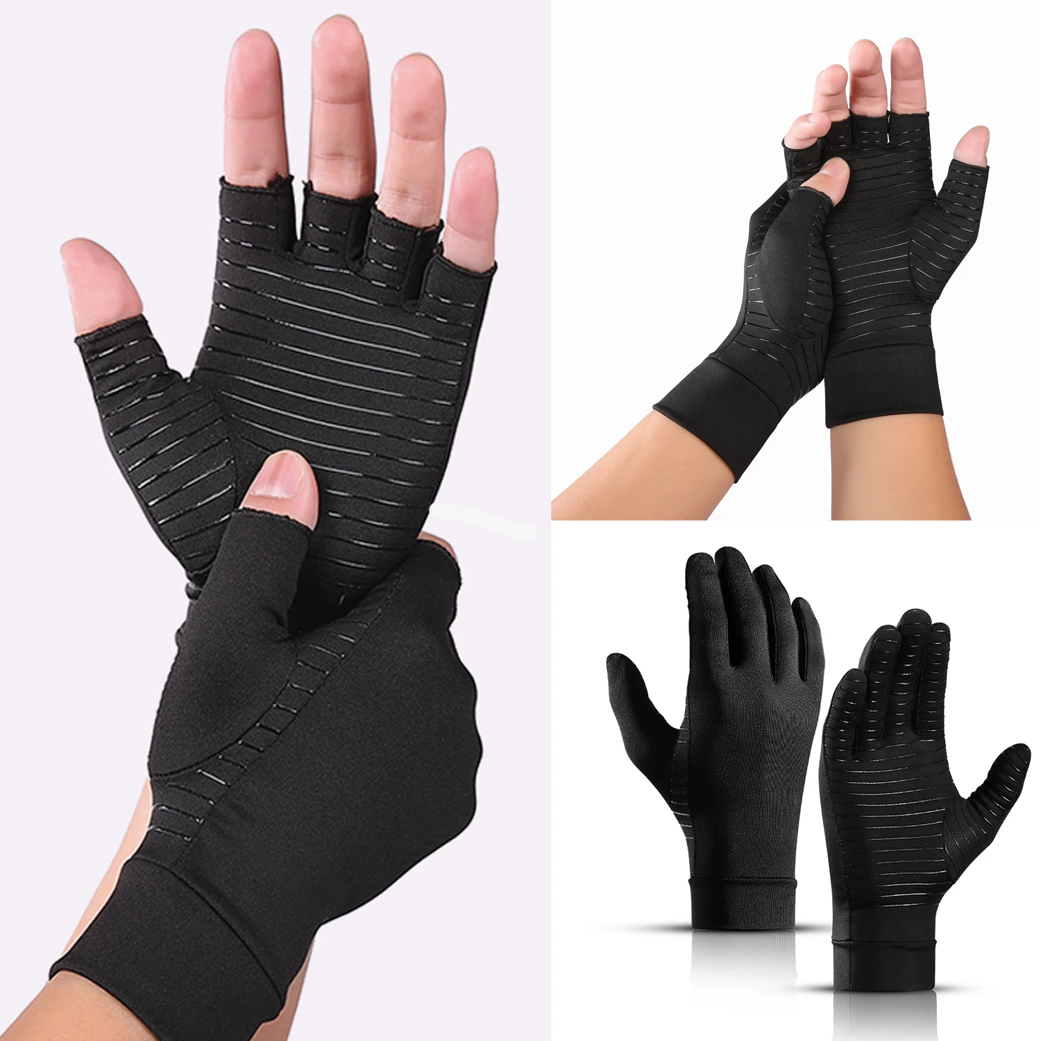 Compression Arthritis Gloves Half Finger Relief Copper Ion Fiber Pressure Protective Gloves Joint Rehabilitation Care Training